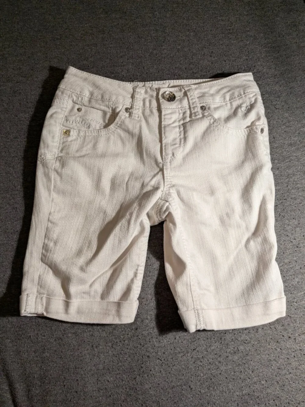 Justice Jeans Girls Size 10R White Bermuda Denim Shorts Cuffed Rhinestone